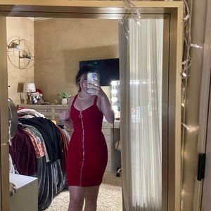 red corduroy zip up dress